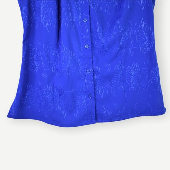 Fred David Top MP Womens Blue Sleeveless Collared Button Front V-Neck - Picture 2 of 10